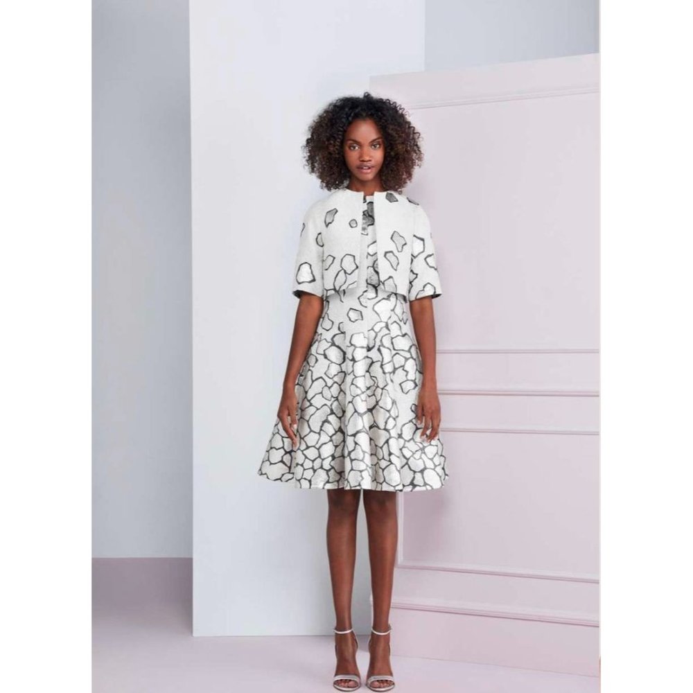 Talbot Runhof Korbut 20 Jacquard Cap Sleeve A-Line Cocktail Dress Size 10 - Picture 3 of 12